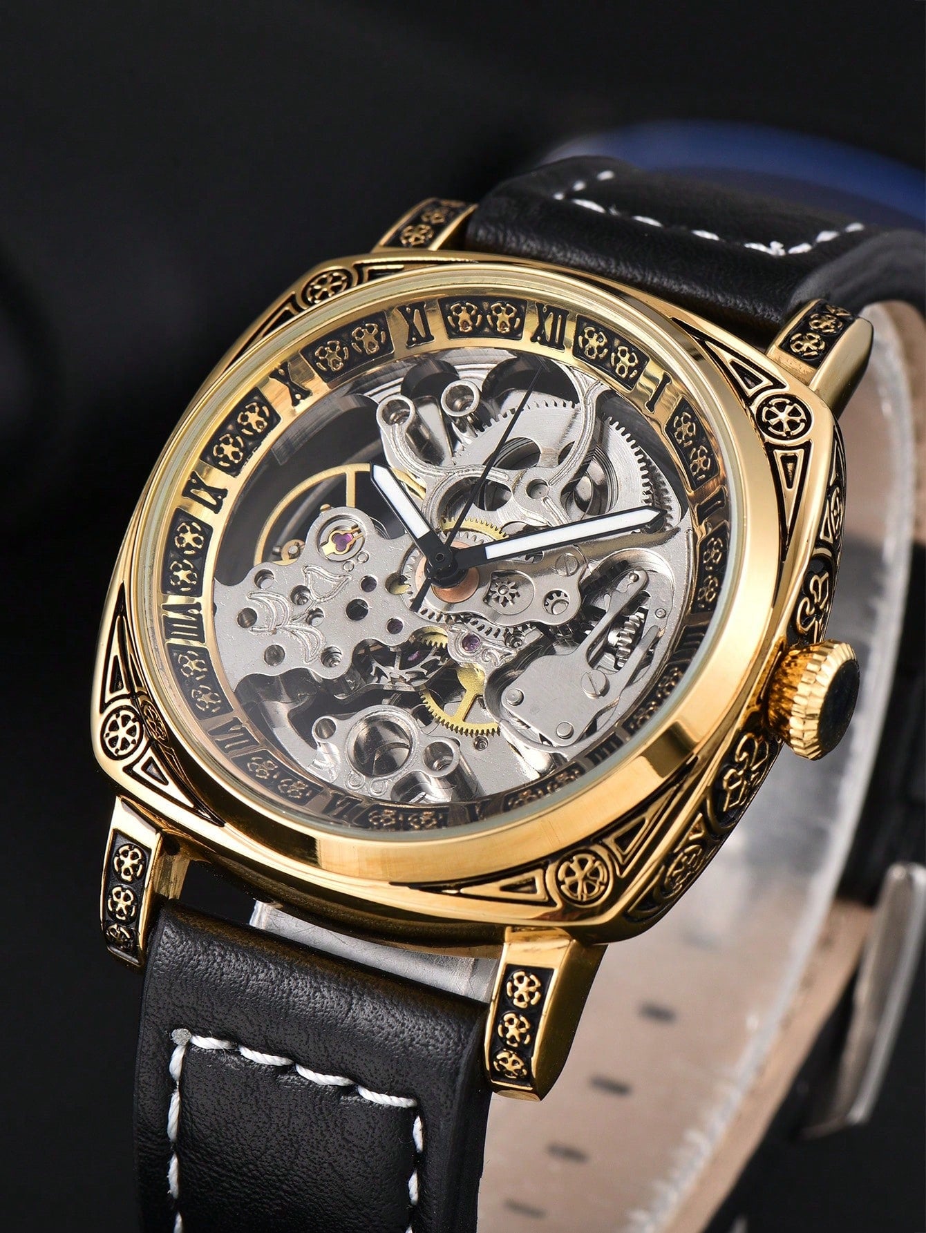 Relógio Masculino Mecânico Skeleton Com Caixa Ornamentada