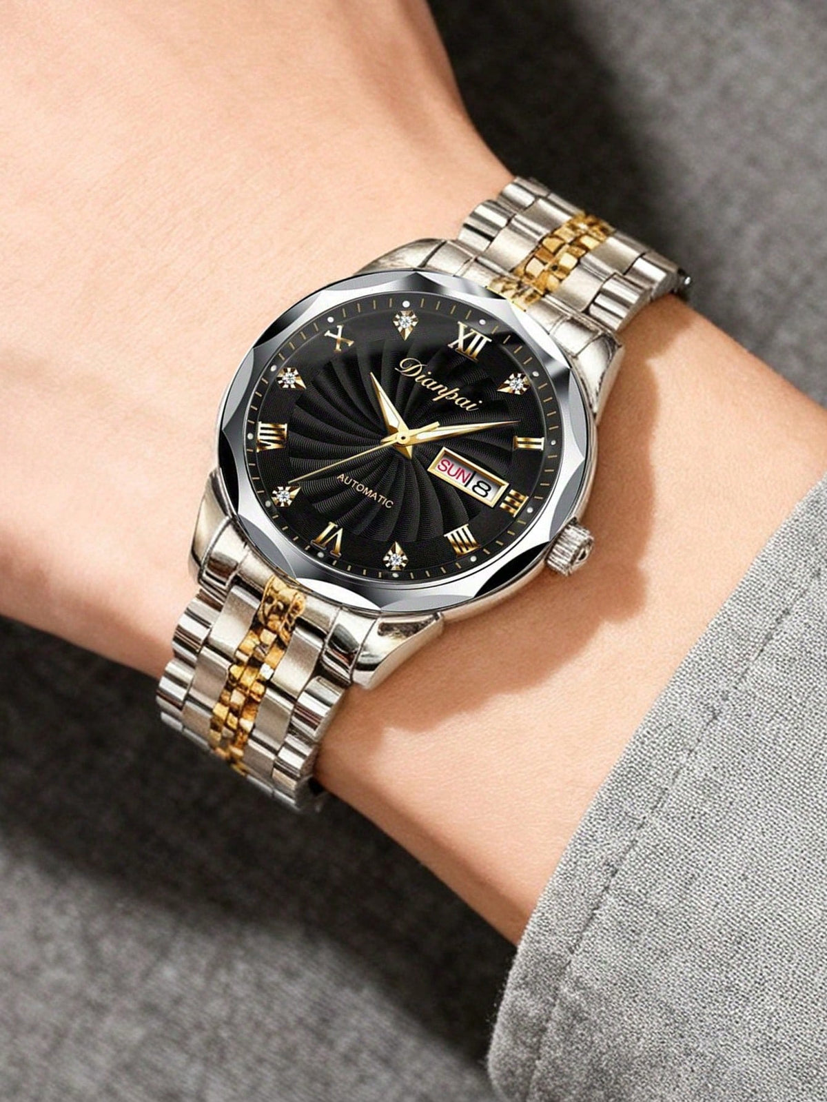 Relógio Automático Prata Números Romanos Strass