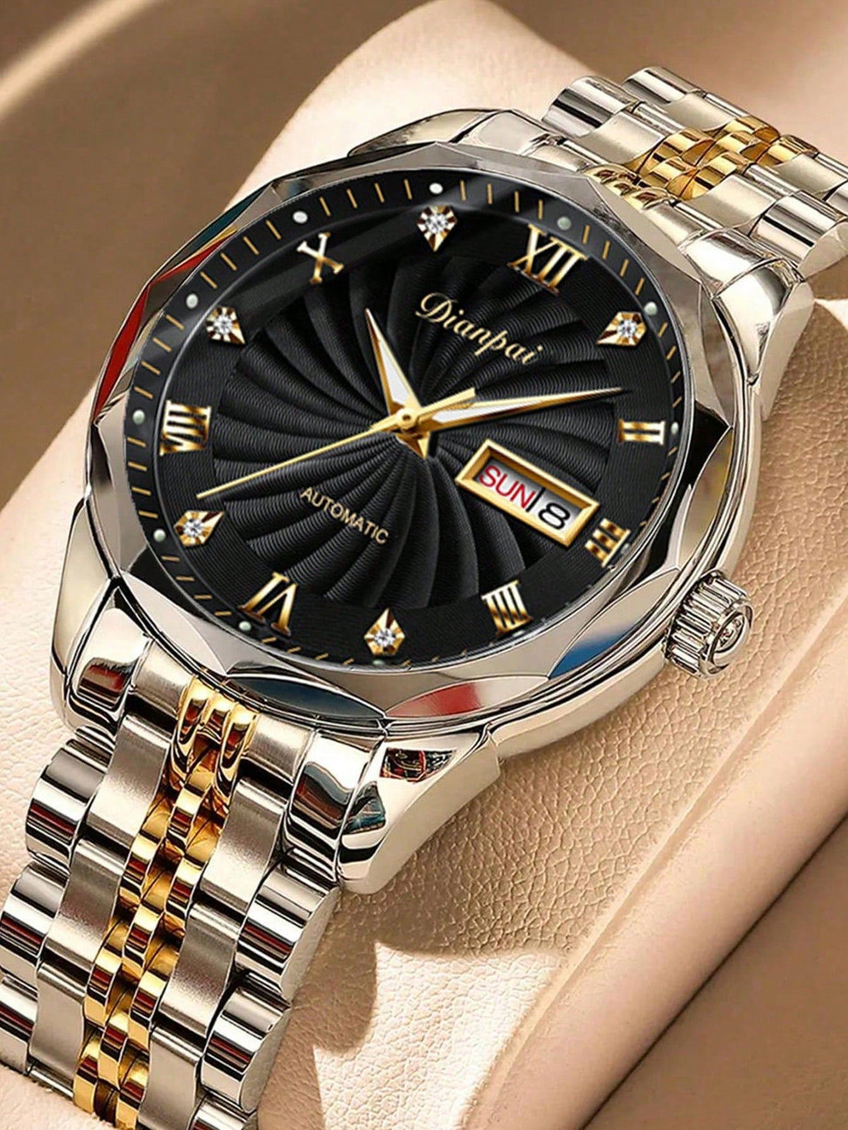 Relógio Automático Prata Números Romanos Strass