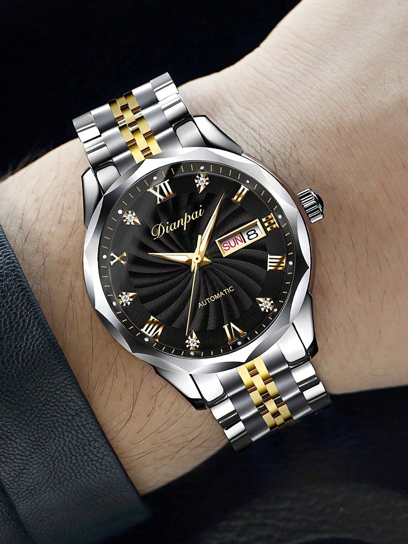 Relógio Automático Prata Números Romanos Strass