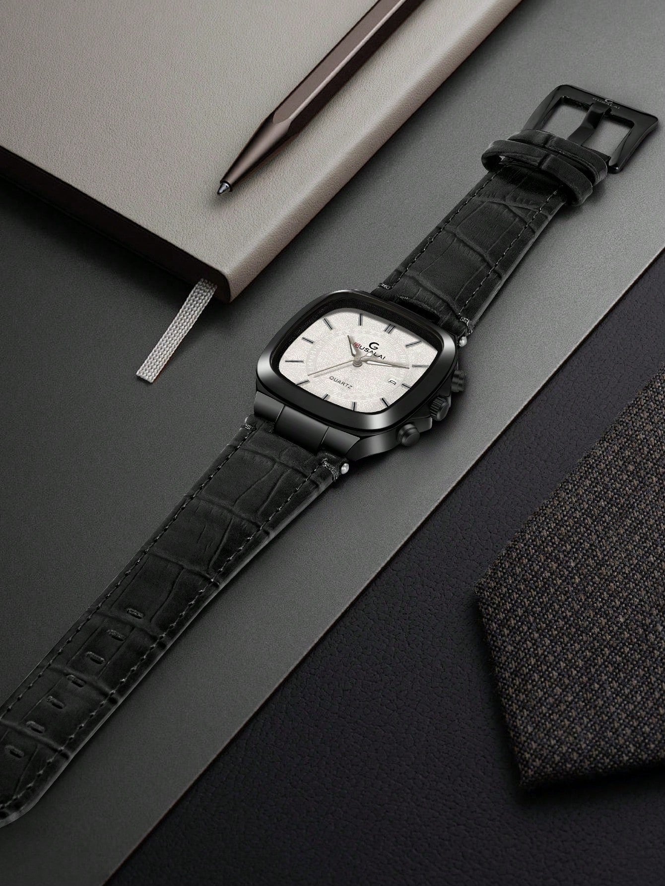 Relógio Masculino Caixa Quadrada Pulseira Couro