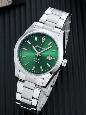 Relógio Quartz Pagani Design Verde Pulseira Aço Inoxidável Data