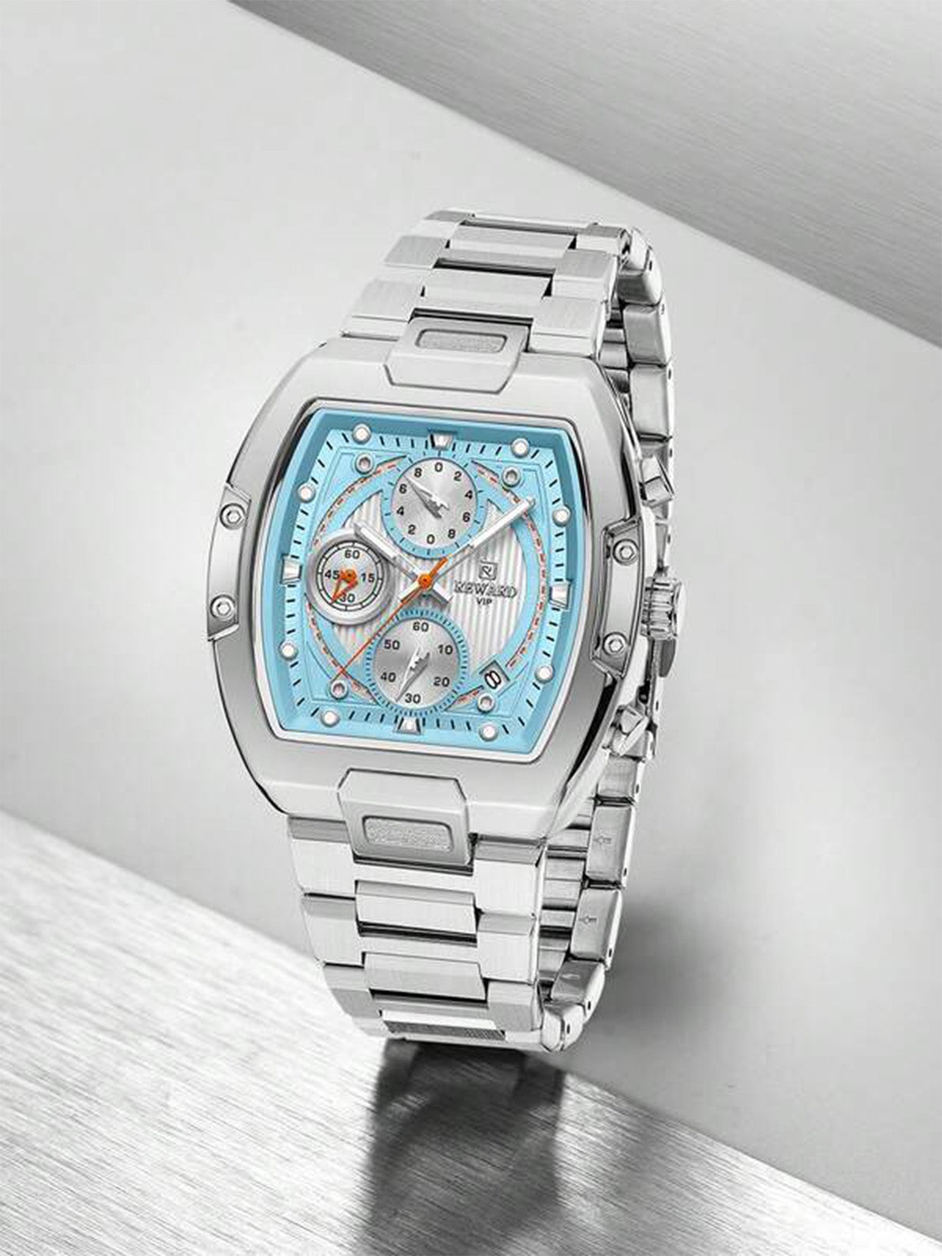 Relógio Cronógrafo Lige Azul Quadrado Pulseira Aço Subdials Esportivos