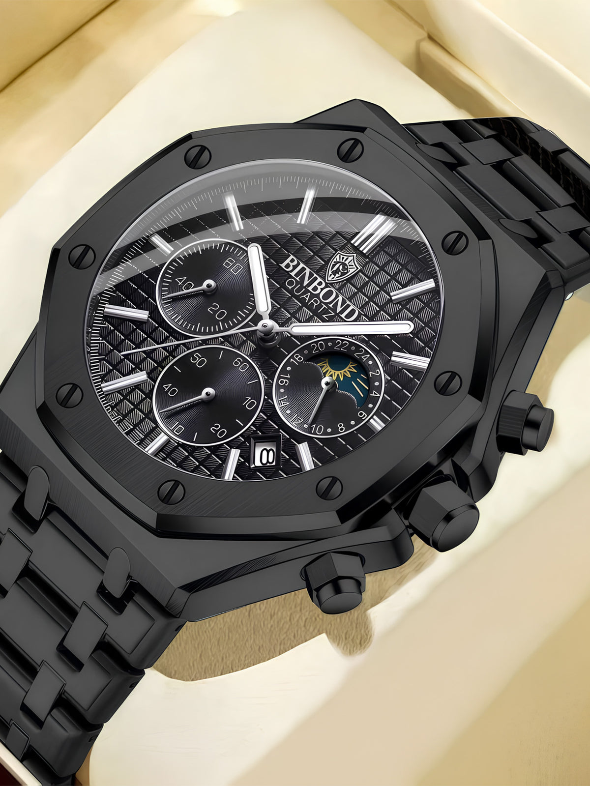 Relógio Masculino Cronógrafo Luxo Caixa Octogonal Em Aço