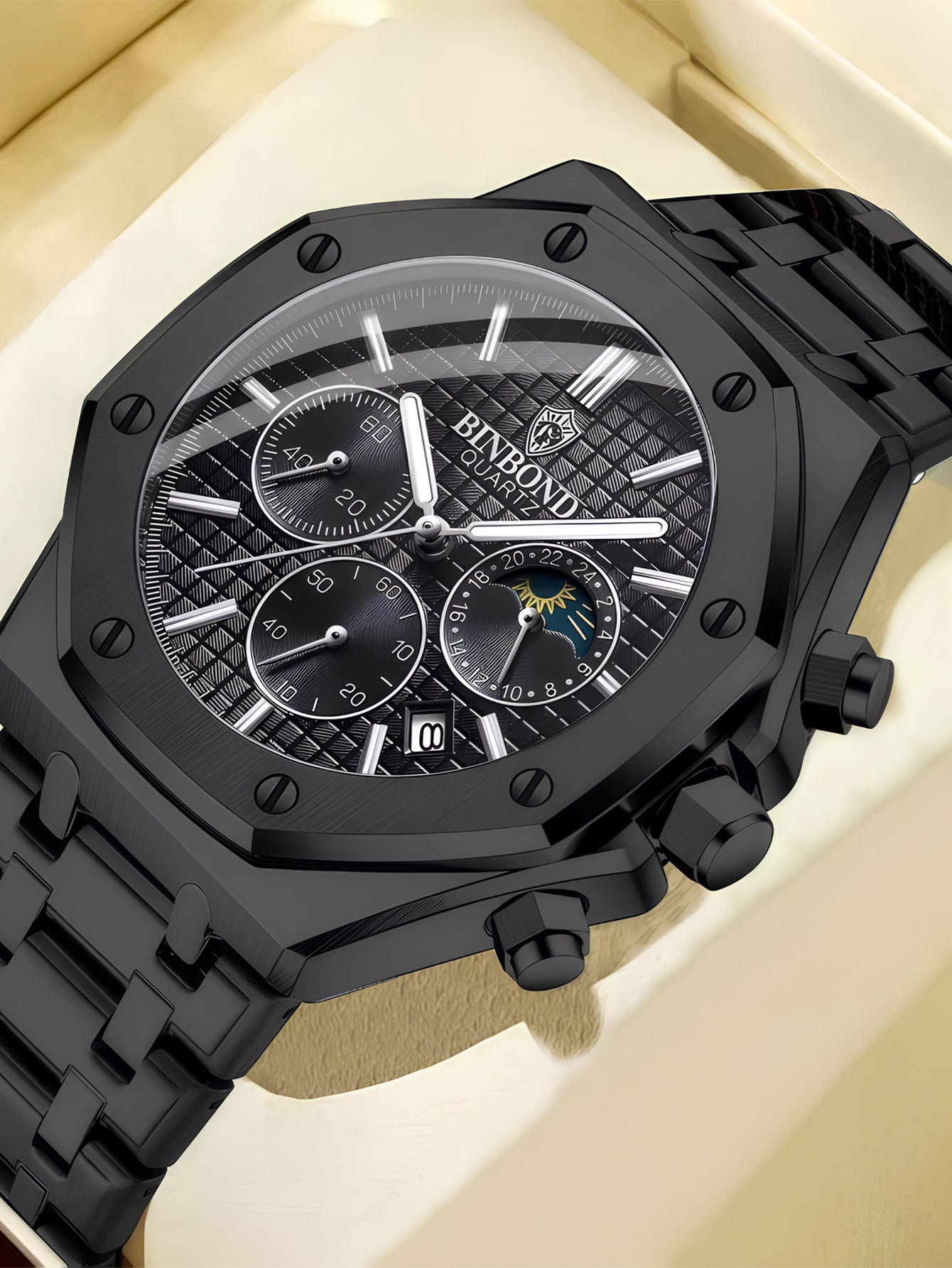 Relógio Masculino Cronógrafo Luxo Caixa Octogonal Em Aço