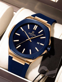 Relógio Dourado Design Moderno Pulseira Silicone Com Data