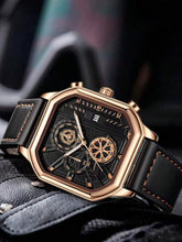 Relógio Dourado Caixa Octogonal Cronógrafo Luxo