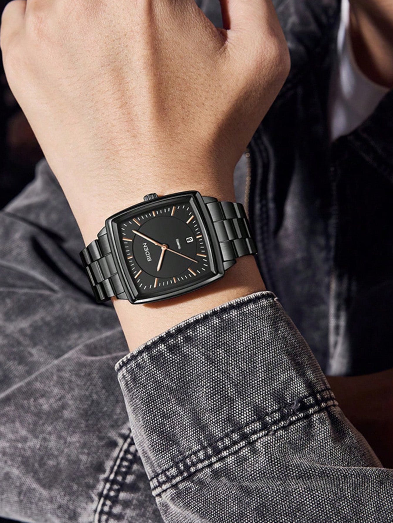 Relógio Masculino Clássico Com Caixa Quadrada Em Aço