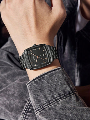 Relógio Masculino Clássico Com Caixa Quadrada Em Aço