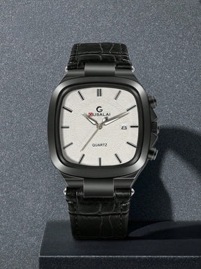 Relógio Masculino Caixa Quadrada Pulseira Couro