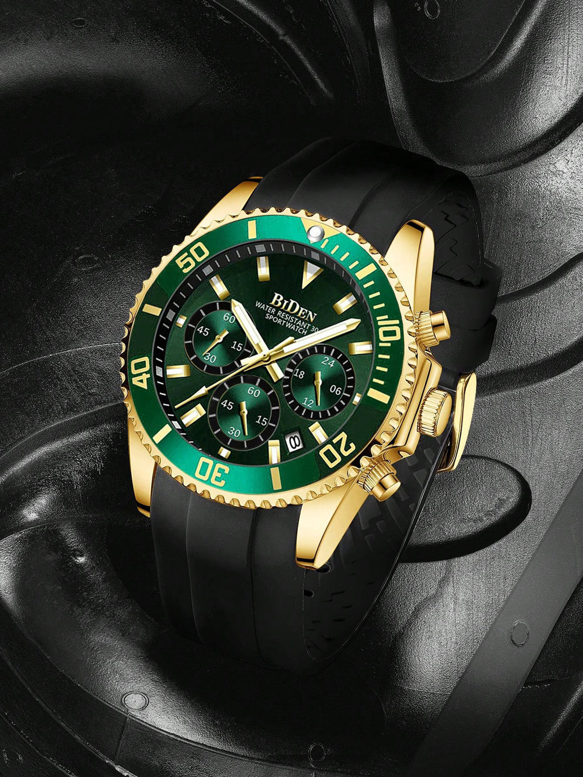 Relógio Dourado Cronógrafo Esportivo Com Pulseira Silicone