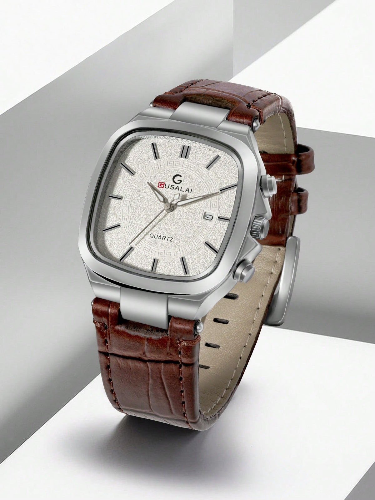 Relógio Masculino Caixa Quadrada Pulseira Couro