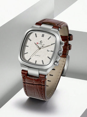 Relógio Masculino Caixa Quadrada Pulseira Couro