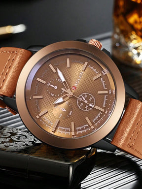 Relógio Masculino Cronógrafo Pulseira Couro Texturizado