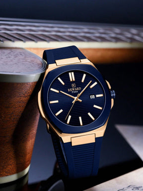 Relógio Dourado Design Moderno Pulseira Silicone Com Data