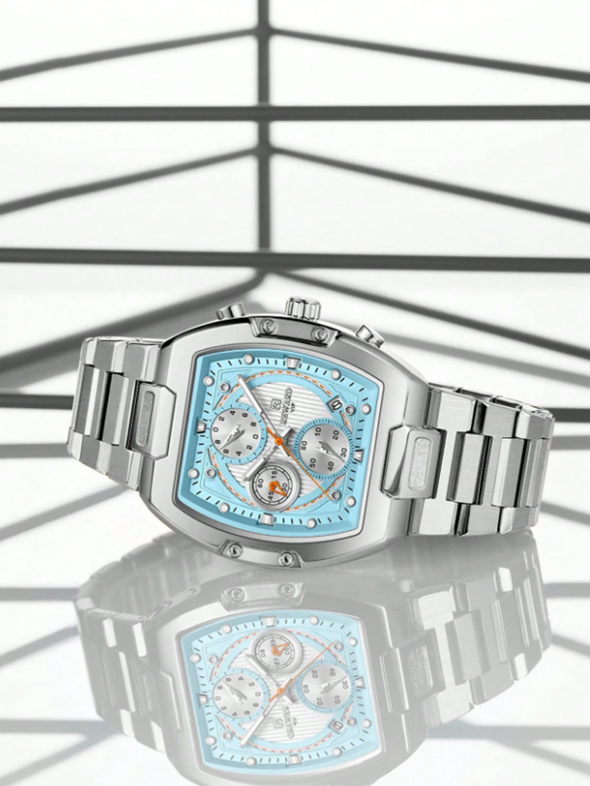 Relógio Cronógrafo Lige Azul Quadrado Pulseira Aço Subdials Esportivos