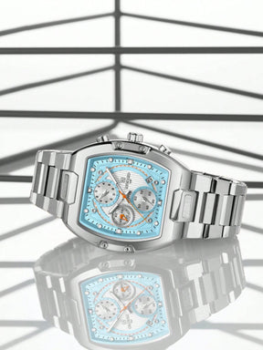 Relógio Cronógrafo Lige Azul Quadrado Pulseira Aço Subdials Esportivos