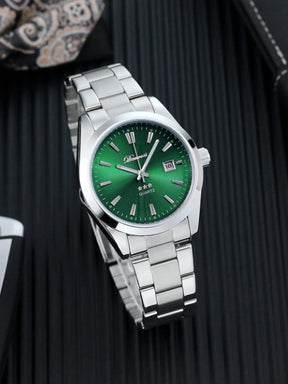 Relógio Quartz Pagani Design Verde Pulseira Aço Inoxidável Data