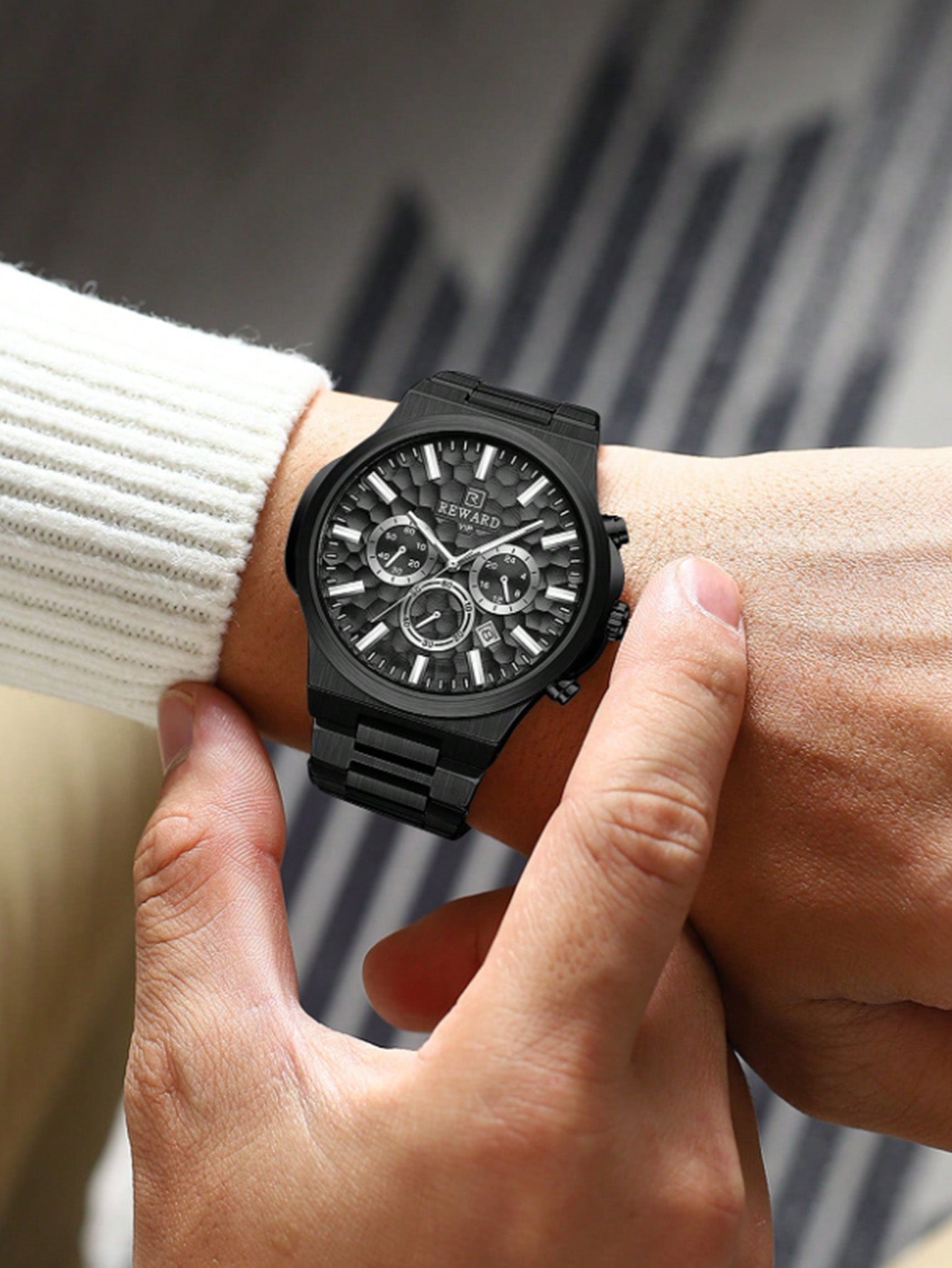 Relógio Masculino Cronógrafo Preto Aço Inox Design Robustíssimo