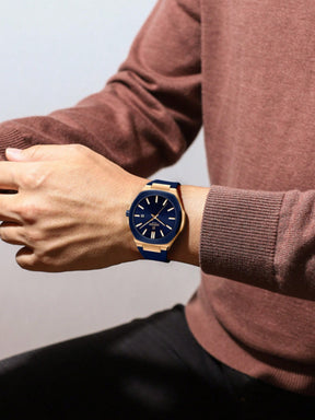 Relógio Dourado Design Moderno Pulseira Silicone Com Data