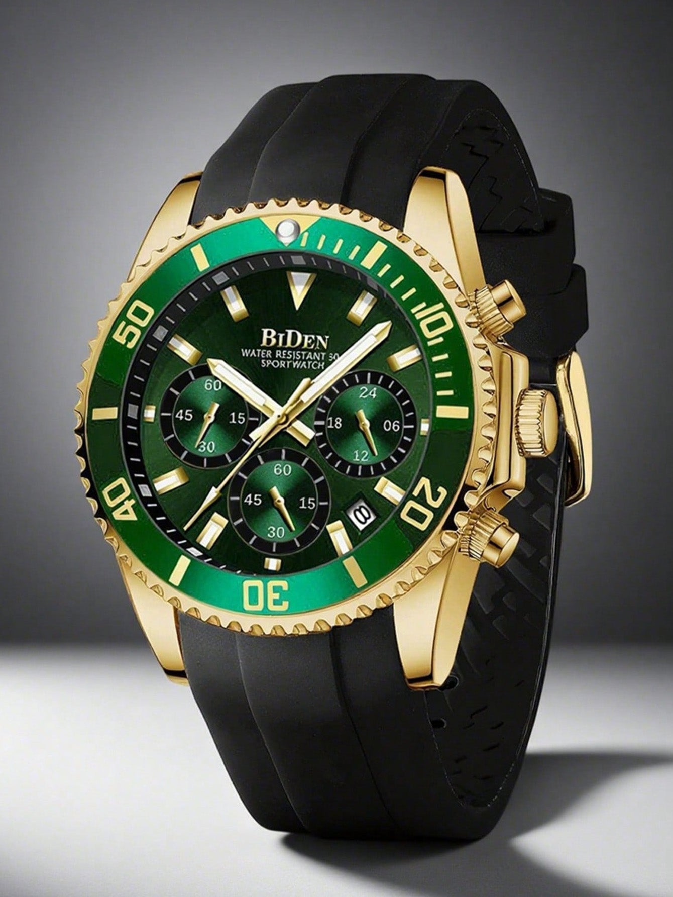 Relógio Dourado Cronógrafo Esportivo Com Pulseira Silicone