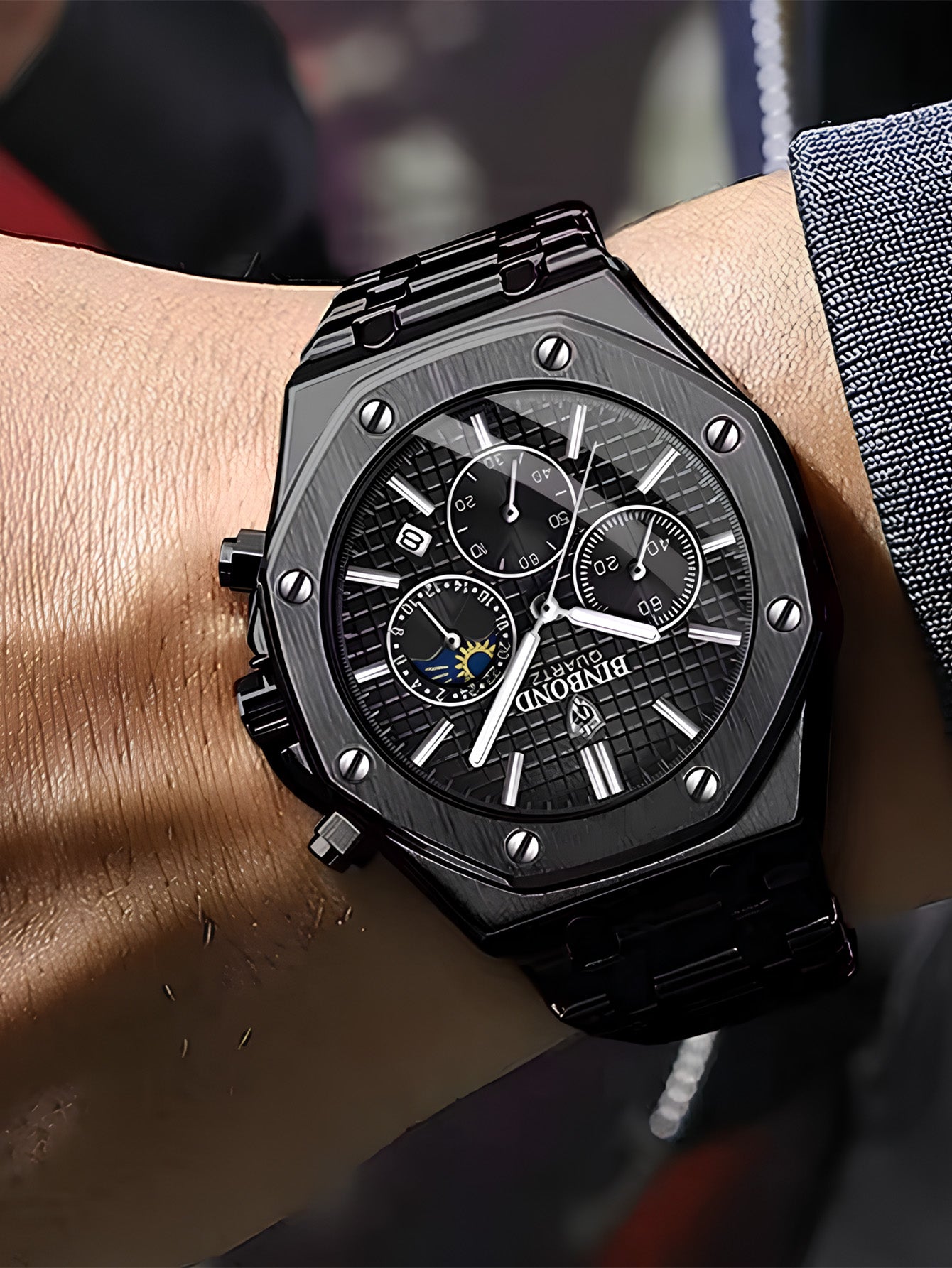 Relógio Masculino Cronógrafo Luxo Caixa Octogonal Em Aço