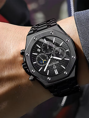 Relógio Masculino Cronógrafo Luxo Caixa Octogonal Em Aço