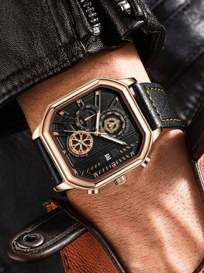 Relógio Dourado Caixa Octogonal Cronógrafo Luxo