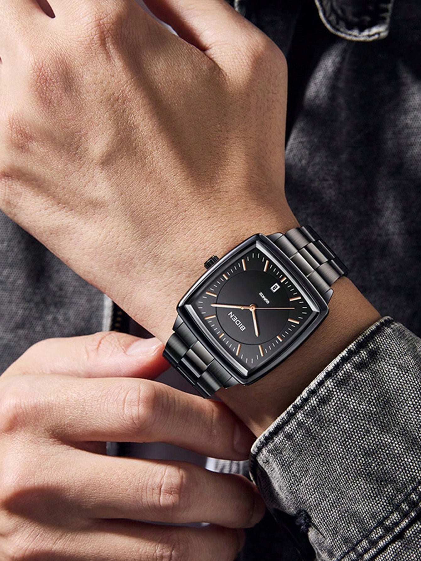 Relógio Masculino Clássico Com Caixa Quadrada Em Aço